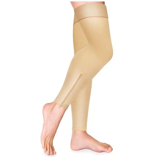 Truform Zipper Compression Stockings, 15-20 mmHg, Medical Thigh Length Leg Sleeve for Women and Men, Footless, Beige, 2X-Large