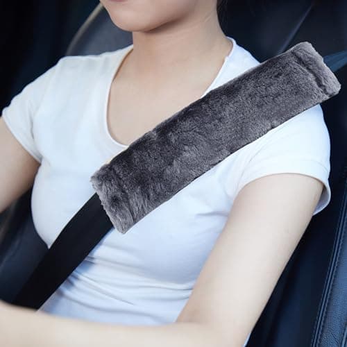 MOONET 2 Packs Car Seatbelt Covers Shoulder Pad for More Comfortable Driving Universal Seat Belt Cover for Handbag Camera Backpack Straps Soft Faux Sheepskin Wool Seat Belt Cushion Dark Gray