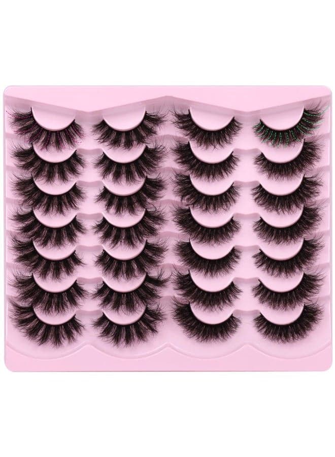 False Eyelashes Fluffy Wispy Faux Mink Lashes 8D Volume Long Cat Eye Lashes Dramatic 18MM 2 Styles Mixed Fake Lashes 14 Pairs Pack