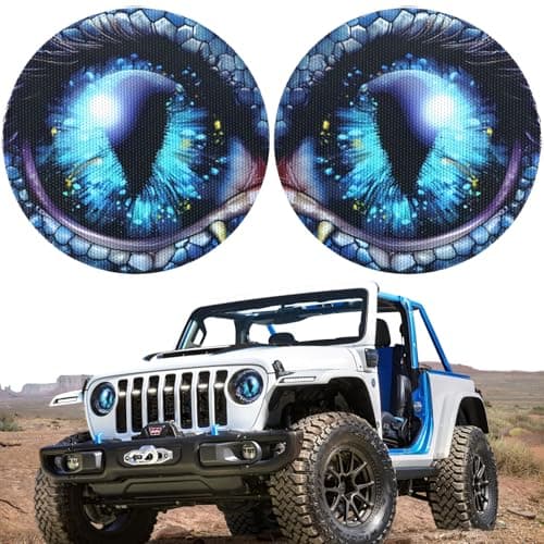 Vyqloren Beast Eyes Headlight Decals 3D Round Stickers and Decals for Jeep Wrangler Stereo Eyes Headlight Decal Stickers BBlue