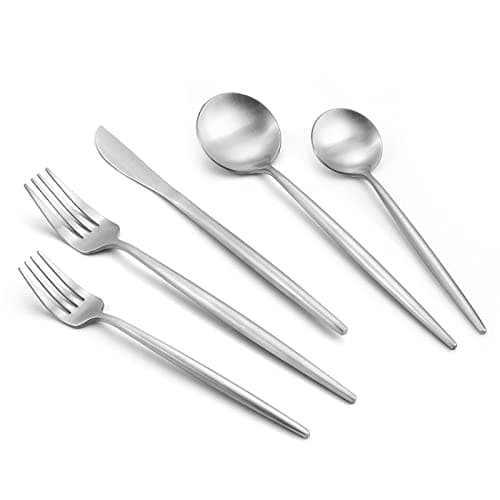 VANVRO Matte Silverware Set 20Piece Stainless Steel Flatware Tableware Cutlery Service for 4 Satin Finish Utensils Knife Fork Spoon for Home and Restaurant Dishwasher Safe