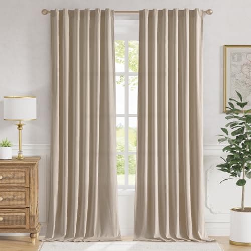 Lazzzy Beige Velvet Curtains 120 Inches Long Thermal Insulated Drapes for Living Room Bedroom Window Treatments Light Reducing Super Soft Luxury Rod Pocket 2 Panels Cream Beige