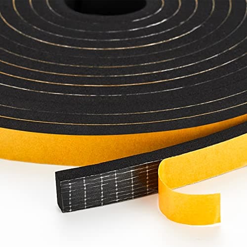 13 Feet Weather Stripping Door Seal, 1" Wide X 1" Thick Door Seal Strip High Density Foam Tape Adhesive Strip for Door Soundproofing,Window Insulation (1" x 1" x 13FT,Black)