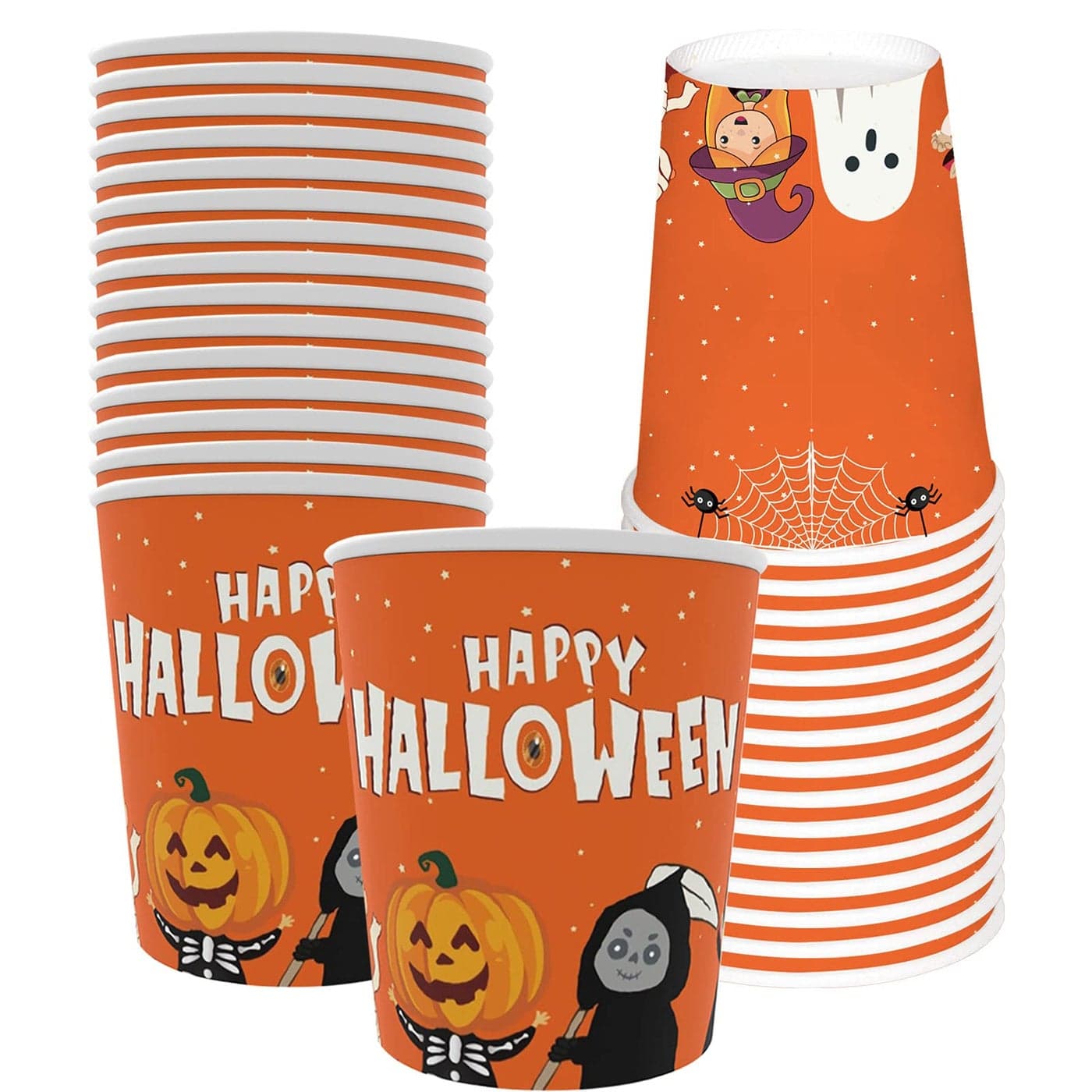 Halloween Disposable Cups for Kids 30 PCS 9 OZ Adult Halloween Pumpkin Disposable Paper Cups for Coffee Juice and Hot Cold Drinks Party SuppliesOrange