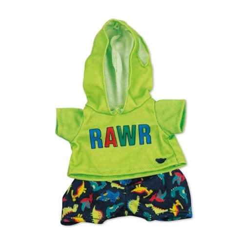 Casdon MINI BuildABear Workshop Green Rawr Toy Clothes Pack 4 MixandMatch Toy Outfits Includes Pajamas Cute Hoodies Summer Styles For Kids Aged 3 Suitable for 9 MINI Bears ONLY