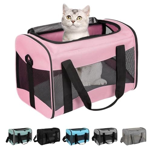 Cat Carrying Case - Pet Carrier Airline Approved, Protable and Breathable Pet Travel Carrier Removable Fleece Pad, Collapsible Cat Carrier Dog Carrier for Medium Cats Small Cats Dogs (Small, Pink)