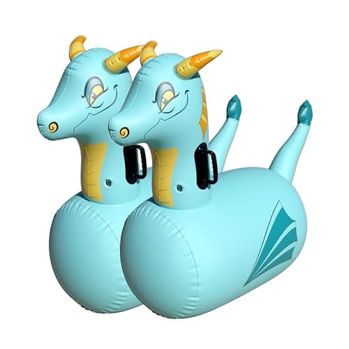 Hearthsong Hop N Go Inflatable Blue Dragon Bouncy Riding Hopping Toys for Kids Ages 5 Ride On Bouncer Animal Hopper Jumping Toys for Outdoor Games 2 Pack