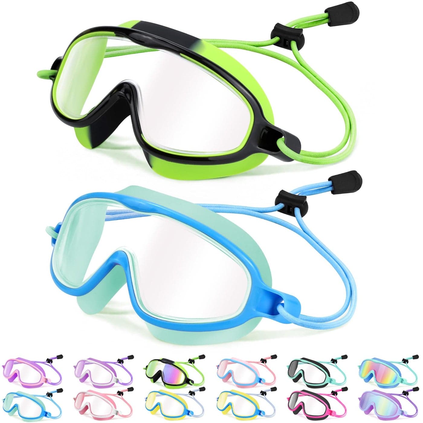 Vvinca KidsSwimGoggles with Bungee Strap Wide View Anti Fog UV No Leak Swimming Mask Pool Goggle for 310 Toddlers Girls Boys
