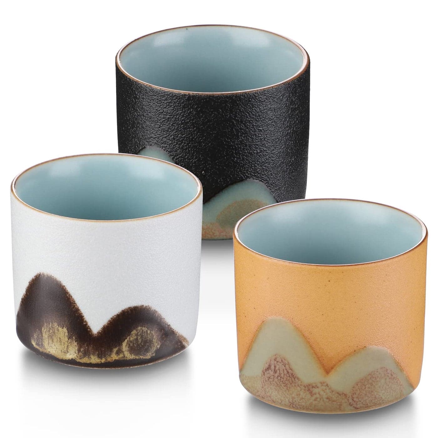 Evannt Ceramic Tea Cups Chinese Tea Cup Set of 3 Small Japanese Tea Cups Porcelain Sake Cup Kung Fu Tea Set Retro Style Style 1