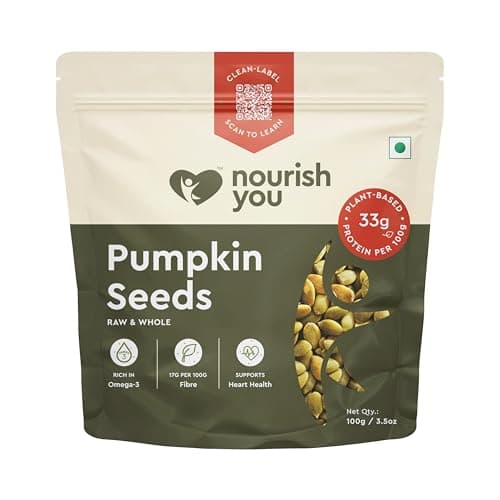 Nourish You Raw Pumpkin Seeds 100 gm – High Protein, Fiber-Rich Superfood Snack | Gluten-Free, Keto-Friendly | Heart-Healthy, Omega-3 & Antioxidant-Rich Seeds for Weight Management | Natural Seeds