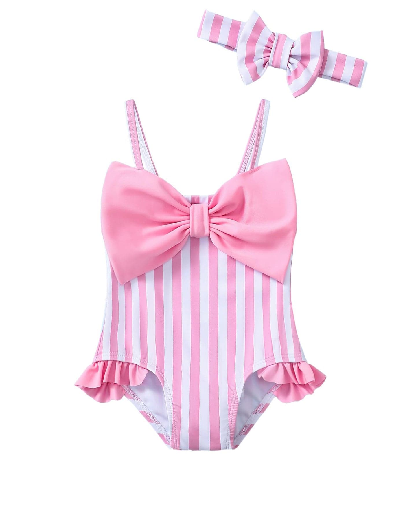 Mioglrie Baby Girl Swimsuit Infant 6-12 Month Bathing Suits Newborn Girls Summer Beach Swimwear Toddler Pink Ruffle Stripe One Piece Swim Suit