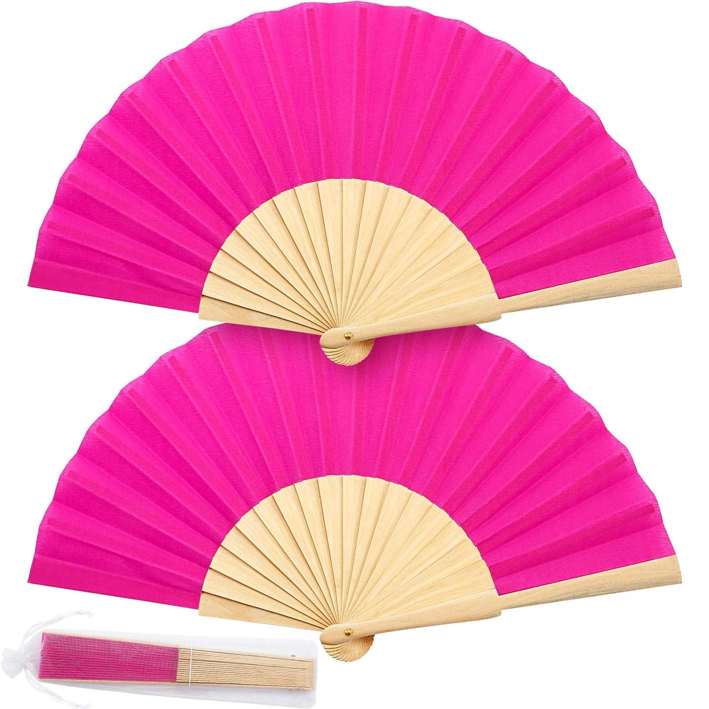 Chuangdi 2 Pieces Folding Hand Fans for Line Dancing Manual Clapping Wooden Church Fans Handheld for Women with Drawstring Organza Bags Boots on the GroundRose Red2 Pcs