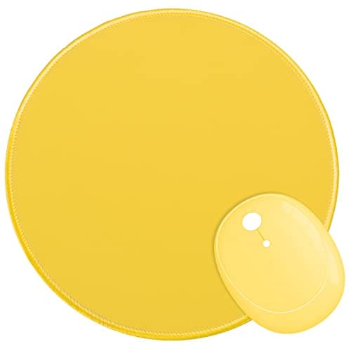 Dapesuom Round Mouse Pad, 8.7 x 8.7 Inch Premium-Textured Washable Non-Slip Rubber Base Cute Small Mouse Mat with Stitched Edge for Men Women Wireless Computer Laptop Gaming Desk Accessories, Yellow