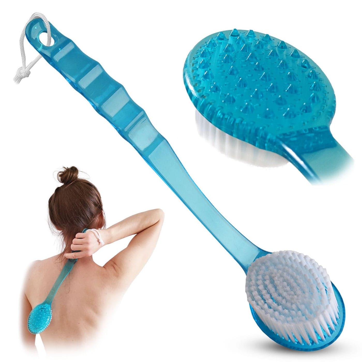 Bath Body Brush Long Handle Back Shower Brush Exfoliating Back Body and Feet Scrubber Soft Nylon Bristles Blue