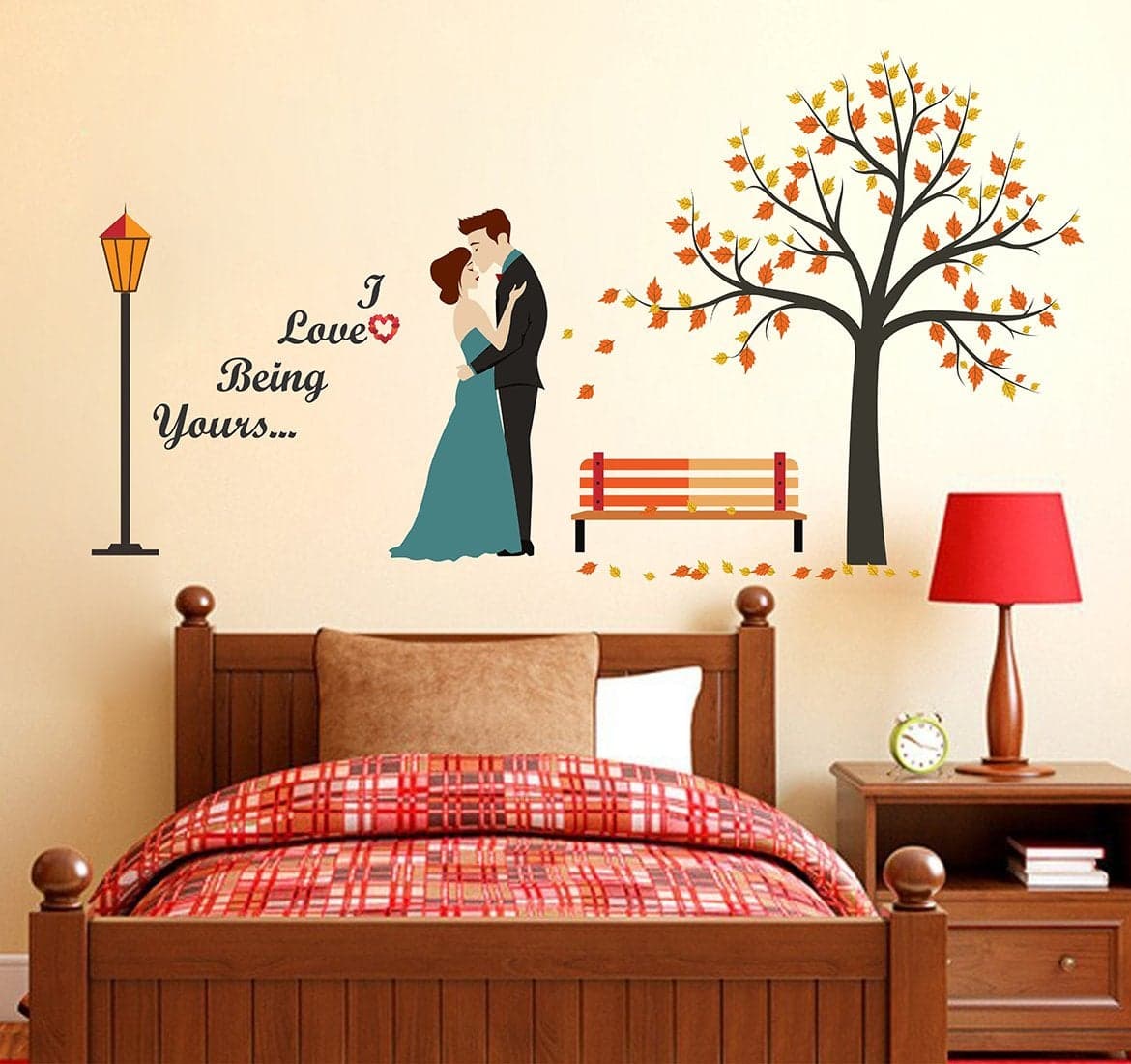 Wallstick 'Romantic Couple Under The Heart - Leaves - Tree and Love Quote - Creative - Colorful - Wall Sticker' (Vinyl 140 cm x 75cm)
