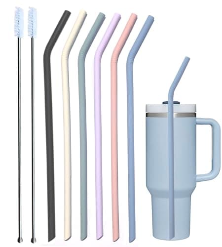 Tegion Pastel Color 14 Extra Long Silicone Replacement Straw for 40 oz Stanley Cup Reusable Flexible Tall Giant Big Drinking Straw for Quencher Tumbler1Gallon64 oz Water BottleHydro Jug6 pack