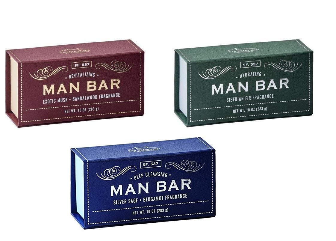 San Francisco Soap Company Set of 3 Man Bars Deep Cleansing Silver Sage Bergamot Hydrating Siberian Fir and Revitalizing Exotic Musk Sandawood 10 Ounce Each