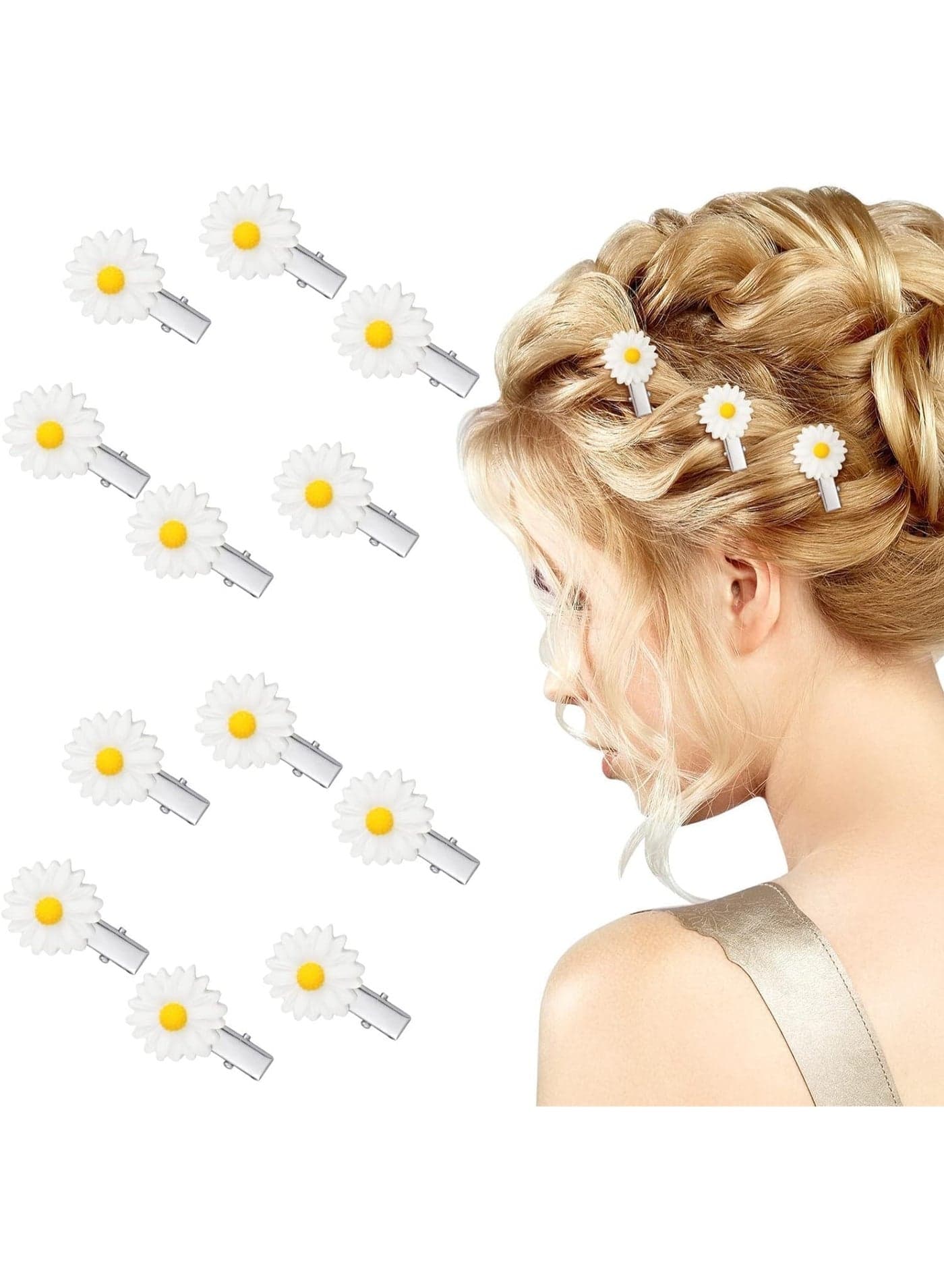 Cute Daisy Hair Clip,12 Pcs White Little Daisy Flower Barrettes Daisy Hair Accessories Side Flower Hair Bobby Pins Edge Alligator Clip Hair Accessories for Women Girls Wedding Bridesmaid Bride