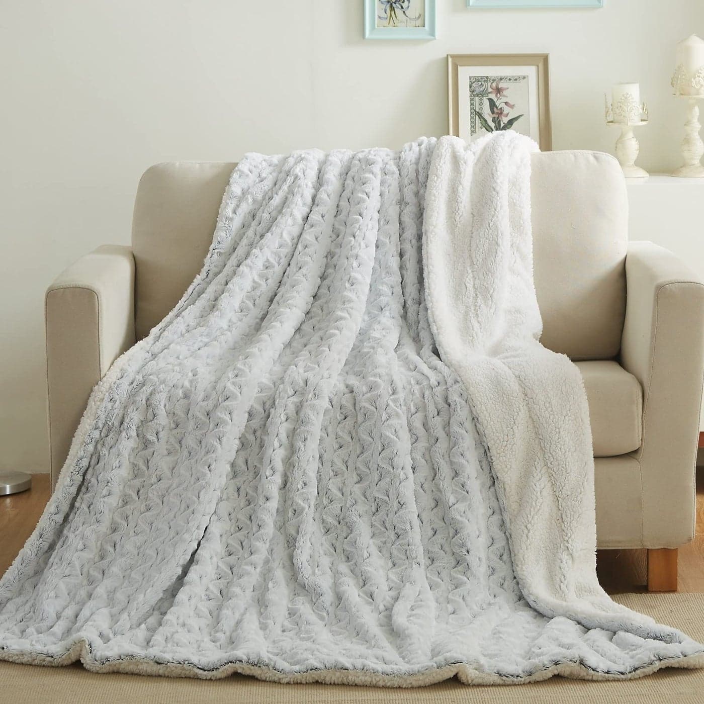 Tache White Gray Snowy Owl Chevron Super Soft Warm Fluffy Blue Grey Faux Fur Sherpa Bed Blankets Full Queen Size 90x90