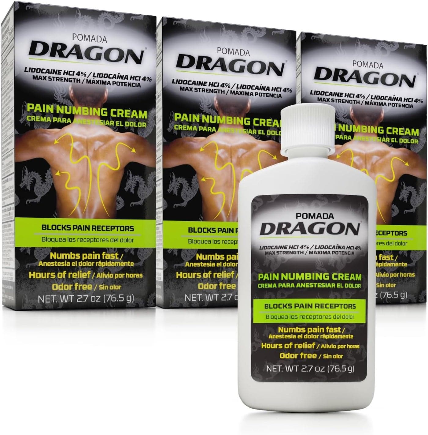Dragon Numbing Cream Lidocaine 4 Maximum Strength Numbing Cream Topical analgesic with Lidocaine for Muscle Relief Pain Cream for Knees and Feet 27 Oz 3 Pack