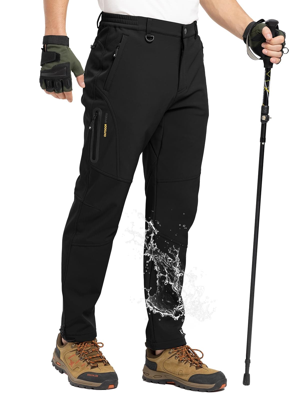 TBMPOY Men's Winter Hiking Pants Fleece Lined Snow Ski Softshell Warm Cold Weather Gear Waterproof Camping Essentials Black 32