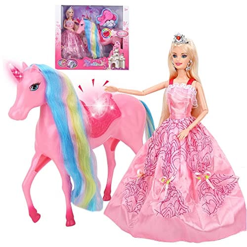 BETTINA Unicorn Princess Dolls Set Magical Light Unicorn Toys for Girls Horse Toys with Mane and Tail Princess Toy Unicorn Gifts for Girls Kids Aged 3 4 5 6 7 8