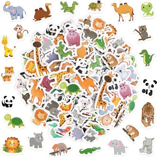 Fancy Land 200Pcs Animal Foam Stickers Self Adhesive Jungle Sticker Safari Wild Zoo Animals Labels for Kids Back to School Art Crafts Forest Party Favor Decor Supplies