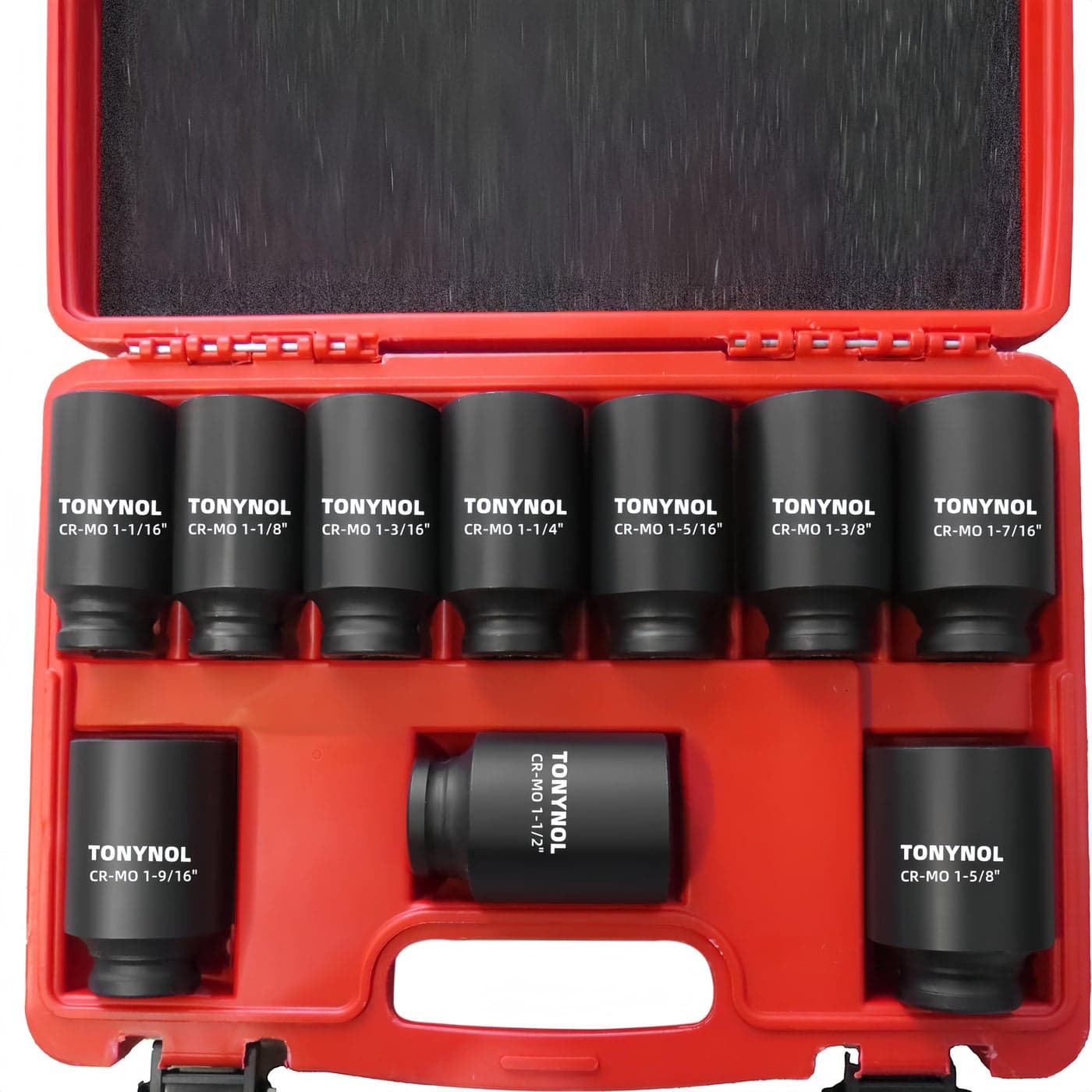 TONYNOL 12 Inch Drive Impact Socket Set6PointSAE 1116 to 15810 PC DeepHeavy Duty Impact Socket SetWith a Storage Case