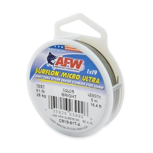 American Fishing Wire Surflon Micro Ultra, Nylon Coated 1x19 Stainless Steel Leader Wire, 61 lb Test, .030" Diameter, Bright, 5 m