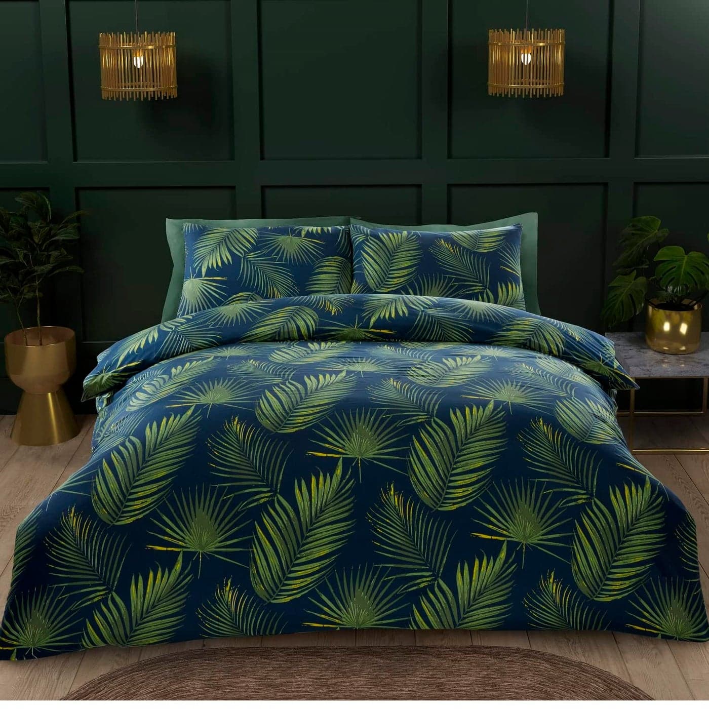 Rapport Home Bedding Duvet Cover King So Soft Microfibre Polyester Cloth 180 Thread Count Palma Tropical Leaves Floral Reversible Quilt Cover Set with Pillow cases Green 3 Piece