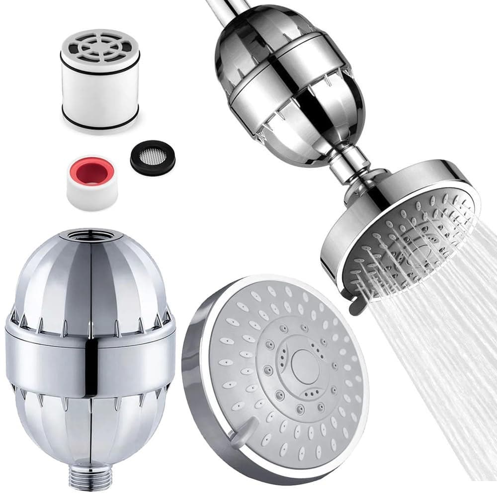 Kidoca 5Spray Multifunction Overhead Shower Hard Water Softener Shower Head Filter Activated Carbon Bathroom to Remove Chlorine Fluoride Softwater Tap Filter for Hardwater Reduces Dry Itchy Skin