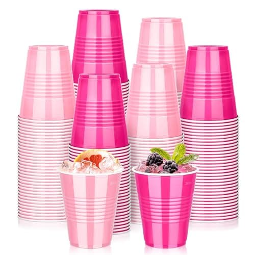 KesaPlan 100 PCS 12 OZ Plastic Cups, Party Cups Light Pink and Hot Pink Cups Disposable Drinking Cup Bulk For Bachelor Party Christmas Graduation Wedding Birthday Halloween Picnic Festive Celebrations