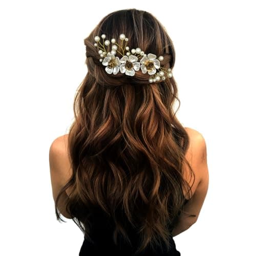 Hair Flare 2199 Artificial Metal Comb Slide, Bridal Hair Pin Accessories For Women - Pack Of 1, White