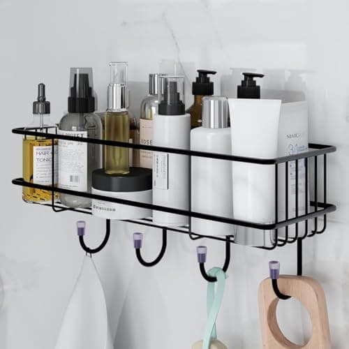 RACKORA Self Adhesive Bathroom Organiser Without Drill, Stainless Steel Shelf Rack for Wall, Kitchen Sink Organizer, Corner Shelf & Wall Hanging Bathroom Storage - Black (Pack of 1)