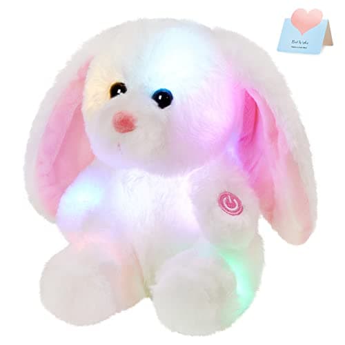 BSTAOFY Bunny Stuffed Animal Light up White Bunny Soft Plush Toy LED Rabbit Lop Ear Night Light Stuffed Animals Easter Birthday Easter Christmas Festival Gift for Kids Toddlers 8