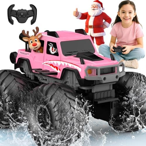 NQD Monster Truck Toys Waterproof 360Rotate 4x4 RC Truck Amphibious Remote Control Monster Trucks 24GHz All Terrain OffRoad Pickup Toy RC Car for Gifts for Boys Kids Age 6 7 8 9 10 11 12Pink