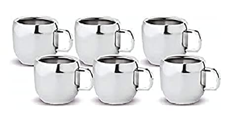 VISAXMI Stainless Steel Double Wall Tea CupCoffee Cup Unbreakable Steel Tea Cup Set of 6 Silver