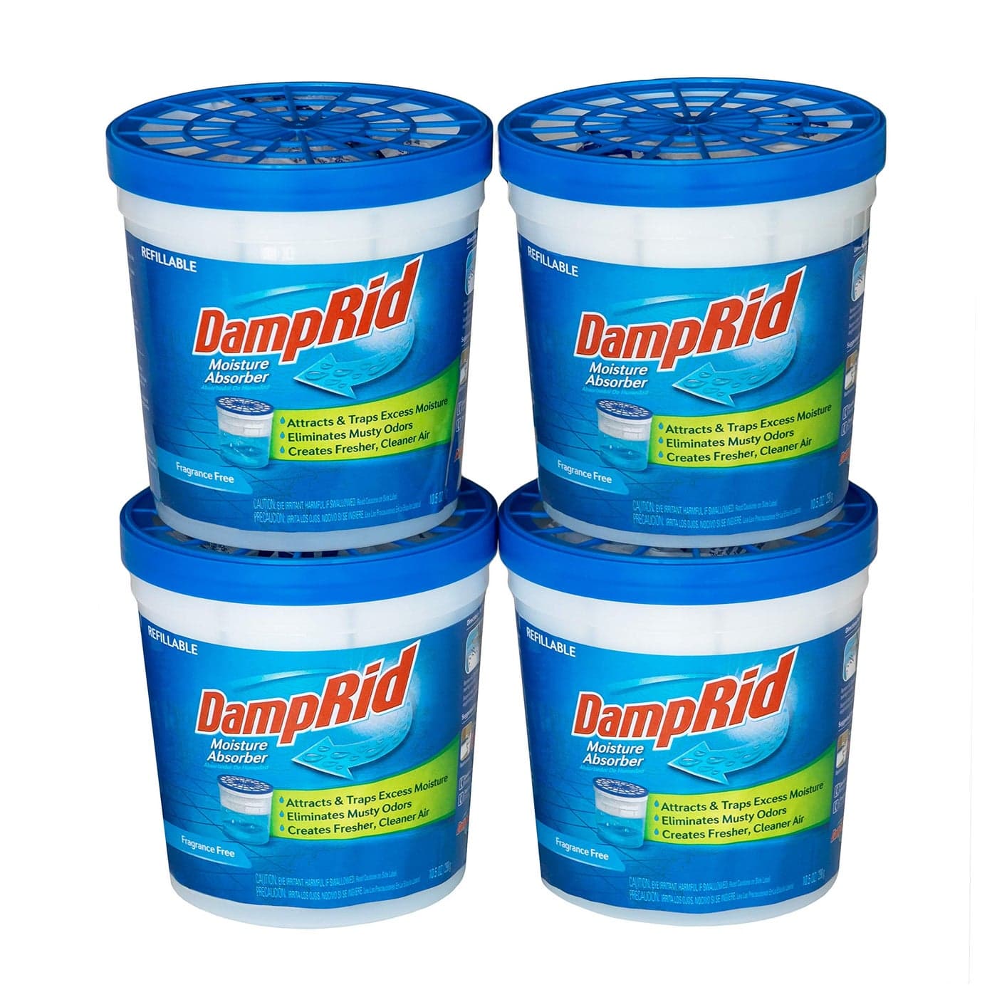 DampRid Refillable Moisture Absorber 105 oz Cups 4 Pack Fragrance Free Traps Moisture for Fresher Cleaner Air No Electricity Required Lasts Up To 60 Days