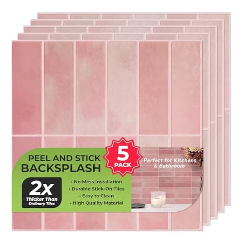 5 Pack Peel and Stick Backsplash Subway Tiles Extra Thick 3D Wall Panels Heat Water Resistant Easy DIY Kitchen Bathroom Laundry Fireplace Rental Home Wall Dcor 12 x 12 in Pink
