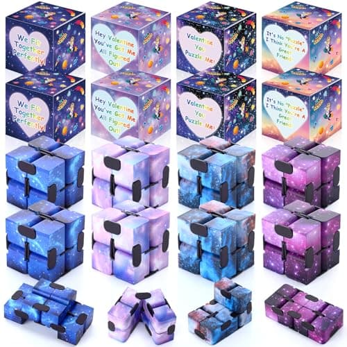 VioraWhite 28 Set Valentines Day Gifts BulkAnxiety Relief Cubes with Gift Boxes Hand Held Magic Sensory Stress Cube Valentines Party Favors for Exchange Gifts Prizes Award Starry Style