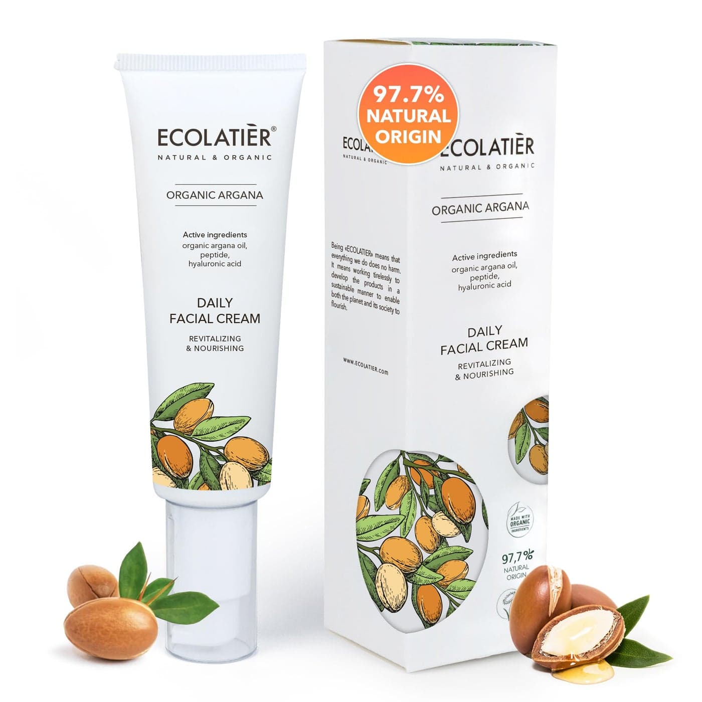 Daily Face Cream with Organic Argan Oil Revitalizing Nourishing Moisturizer with Hyaluronic Acid Vitamin E Vegan 972 Natural Ingredients 17 Fl Oz ECOLATIER