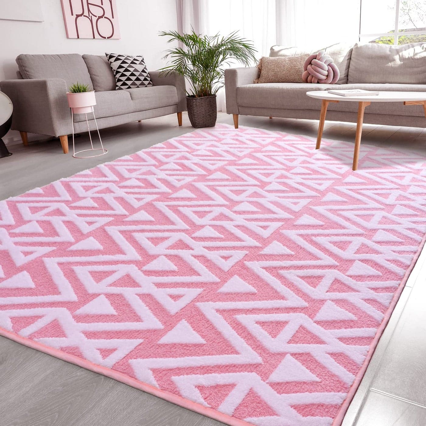 Ompaa Ultra Soft Shaggy Rugs Memory Foam Bedroom Carpet Pink 5 x 8 Feet Plush Geometric Textured Area Rugs for Living Room Couch Dorm Bedside Kids Girls Teens Room Nursery Decor Floor Mat