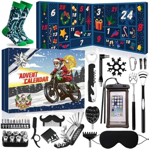 MOVINPE Gadget Advent Calendar for Men Teenage Boys 2025 Christmas Gadgets Tools Funny Socks Gua Sha Facial Tools Paracord Survival Bracelet 24 Days Gifts for Son Boyfriend Husband Dad