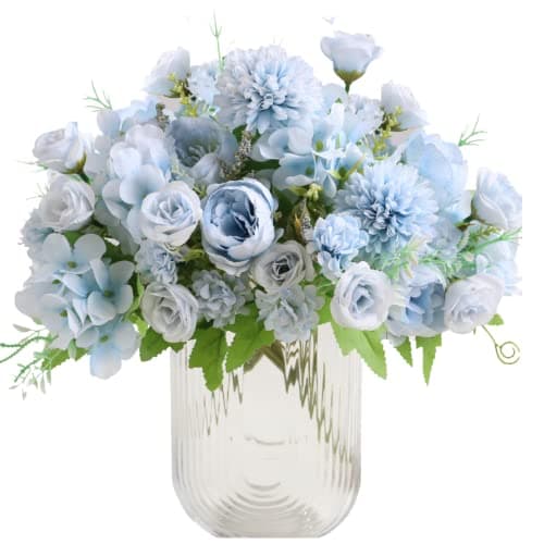 ASTRYAS Artificial Flowers, 2Pcs Blue Fake Peony Silk Peonies Faux Flowers Arrangements for Home Decor Wedding Party Christmas (Light Blue)
