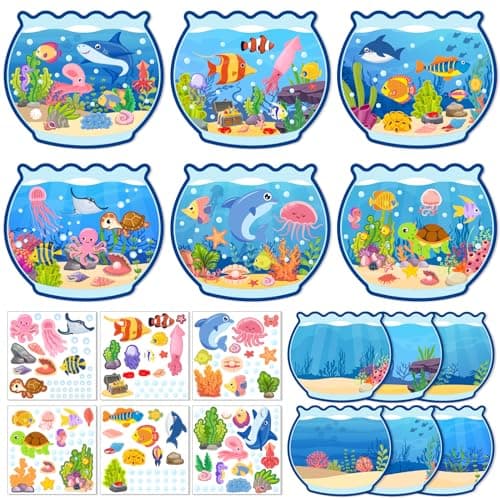 Summer Craft Kits for Kids Make A Ocean Animals Worlds Stickers Scene Summer Craft Under The Sea Scene Sticker Shark Tropical Fish Sea Animal Bulk Set for Home Classroom Game Activities 24Set