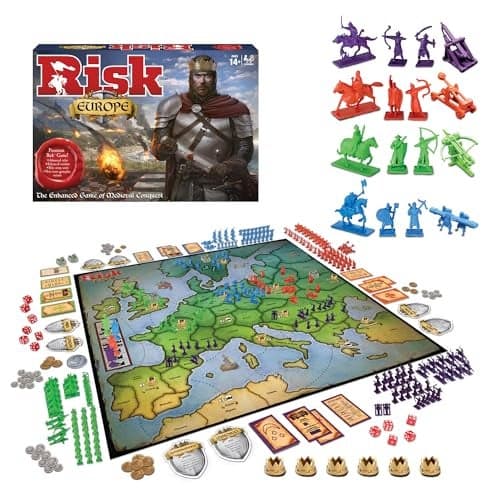 Risk Europe by Winning Moves Games USA a Medieval Conquest of Europe Complete with Siege Weapons Archers and Much More for 2 to 4 Players Ages 14 1232