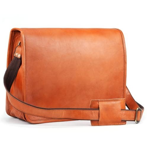 Handmade World Leather Messenger Bag Elegant Enigma 15 Inch Laptop Computer Shoulder Bag Satchel Crossbody Tan Brown