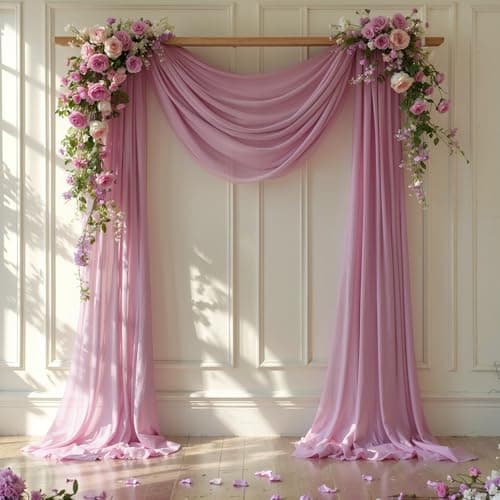 Wedding Arch Draping Fabric 28" x19FT, Sheer Chiffon Fabric Backdrop,1 Panel Dusty Rose Drapes for Wedding Ceremony Decor, Decorative Arch Drapery for Birthday Party Ceiling Curtain Backdrop
