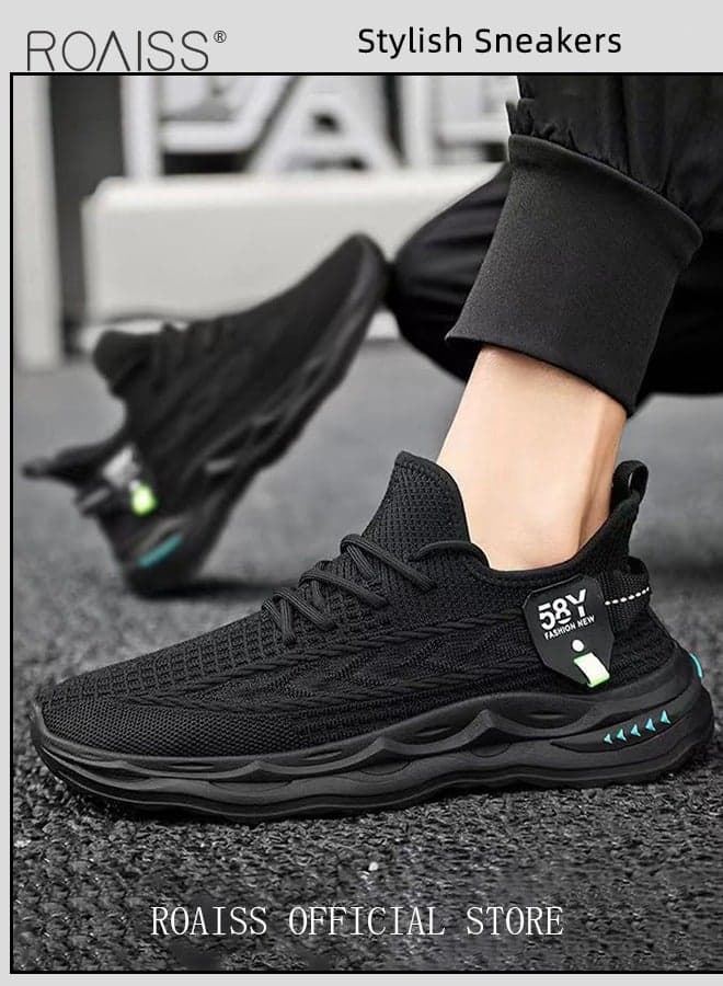 Men's Low-Top Athletic Shoes, Comfortable, Lightweight, Shock-Absorbing Running Shoes, Lace-Up Round Toe Black Casual Shoes, Outdoor Activities, Fashionable and Versatile