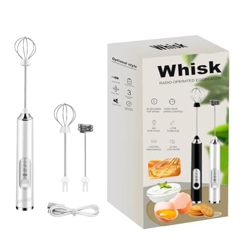 Eripeli Hand Blender Coffee Frother Milk Frother USB Rechargeable Electric Foam Maker for Cappuccino Whisker Egg Beater, White